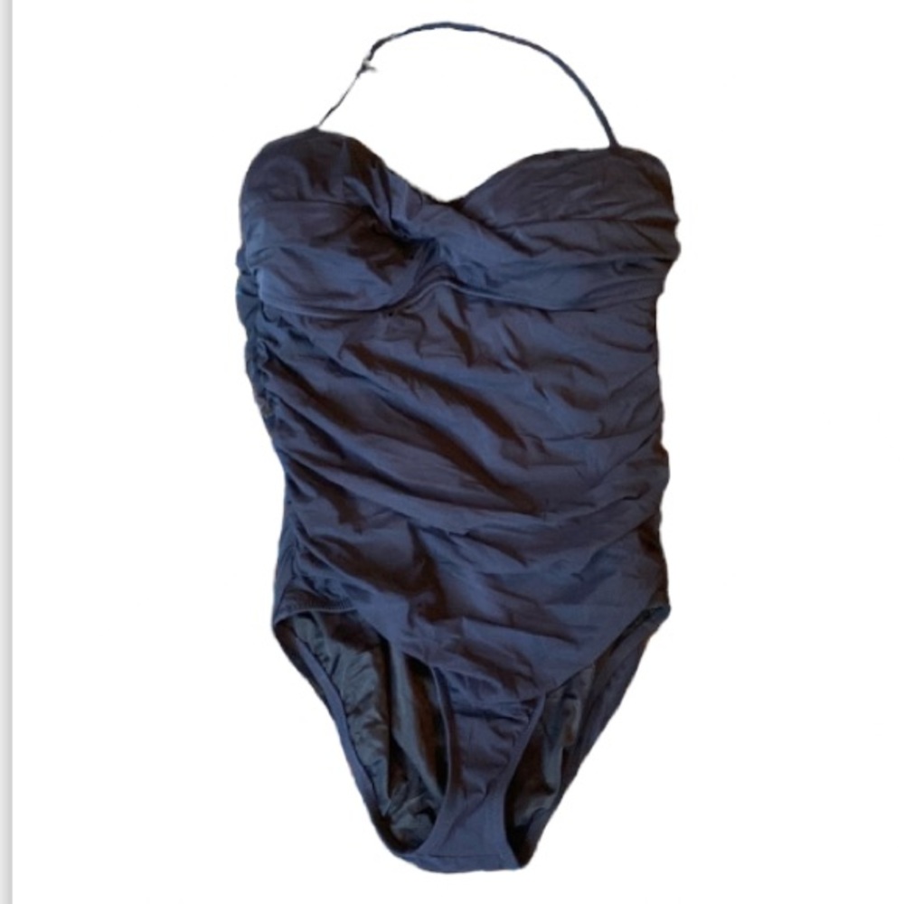 J Crew navy blue beautiful runched one piece swimsuit size 10 EUC